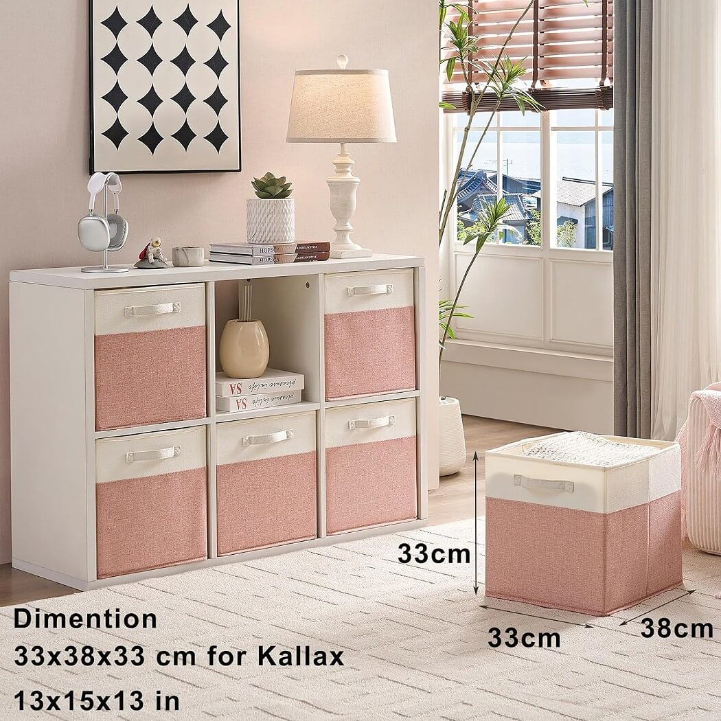 Fabric Cube Storage Boxes – Pink/Cream White, Foldable Storage Box - Image 10