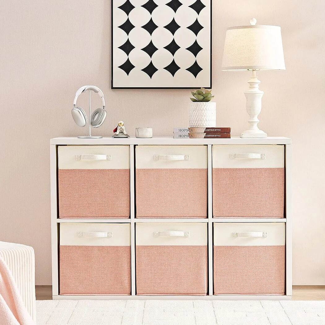 Fabric Cube Storage Boxes – Pink/Cream White, Foldable Storage Box - Image 12