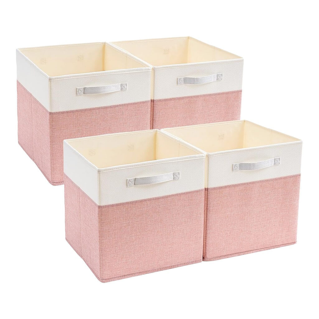 Fabric Cube Storage Boxes – Pink/Cream White, Foldable Storage Box - Image 17