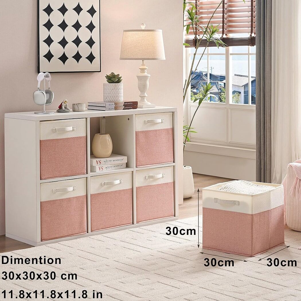 Fabric Cube Storage Boxes – Pink/Cream White, Foldable Storage Box - Image 26