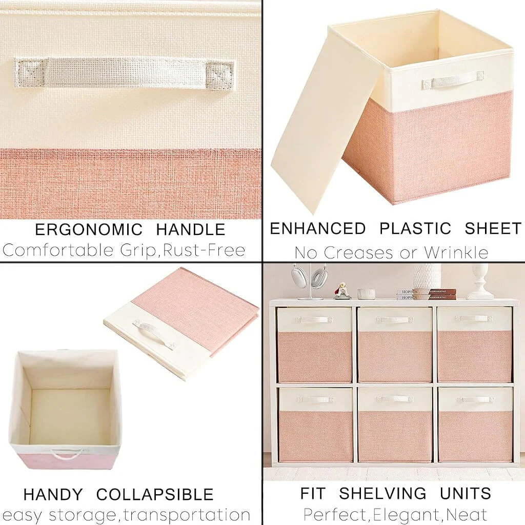Fabric Cube Storage Boxes – Pink/Cream White, Foldable Storage Box - Image 39