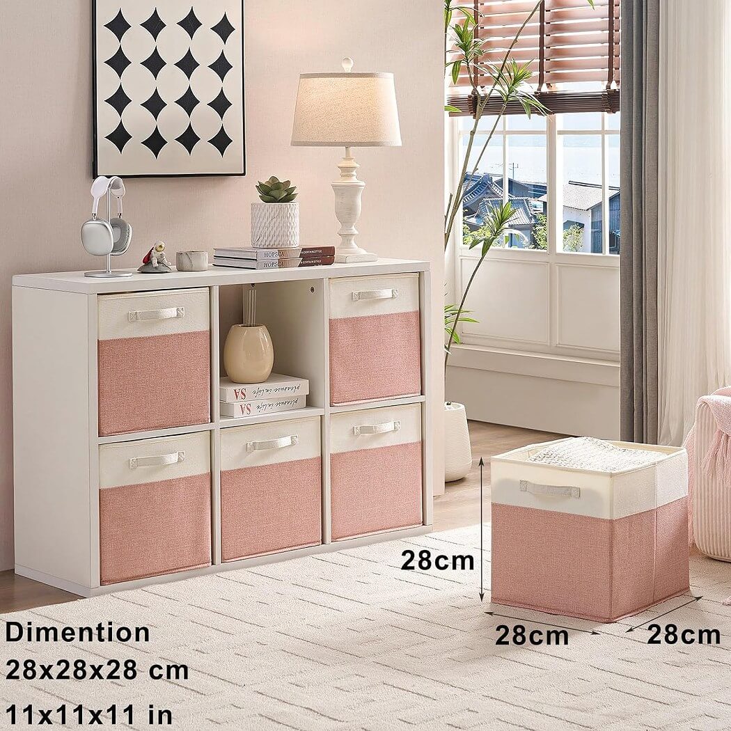 Fabric Cube Storage Boxes – Pink/Cream White, Foldable Storage Box - Image 42