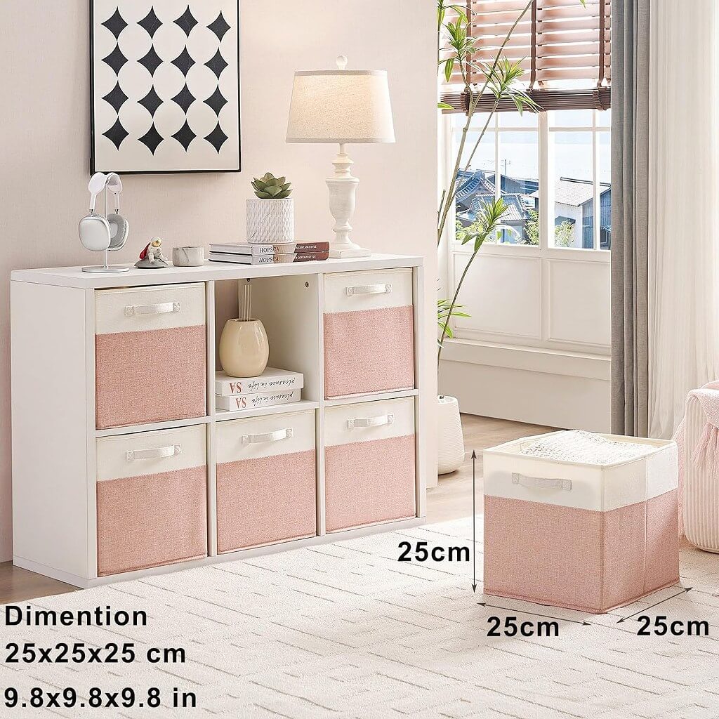 Fabric Cube Storage Boxes – Pink/Cream White, Foldable Storage Box - Image 58