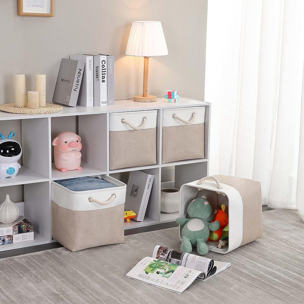33cm Canvas Storage Cube Box Fabric Storage Basket 3 Pack - Image 21