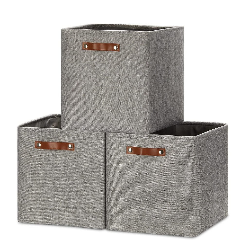 33cm Canvas Storage Cube Box Fabric Storage Basket 3 Pack - Image 28