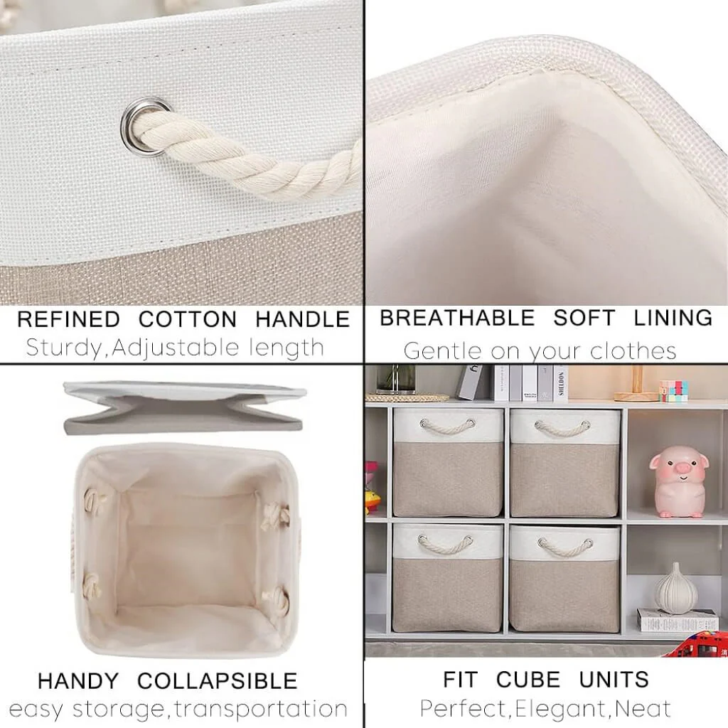 33x33x33cm Storage Cube Boxes for Kallax Shelf White Light Khaki - Image 3