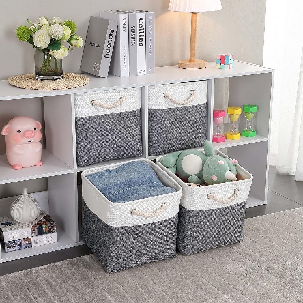 Canvas Box for Cube Storage Cold Grey White - Image 5