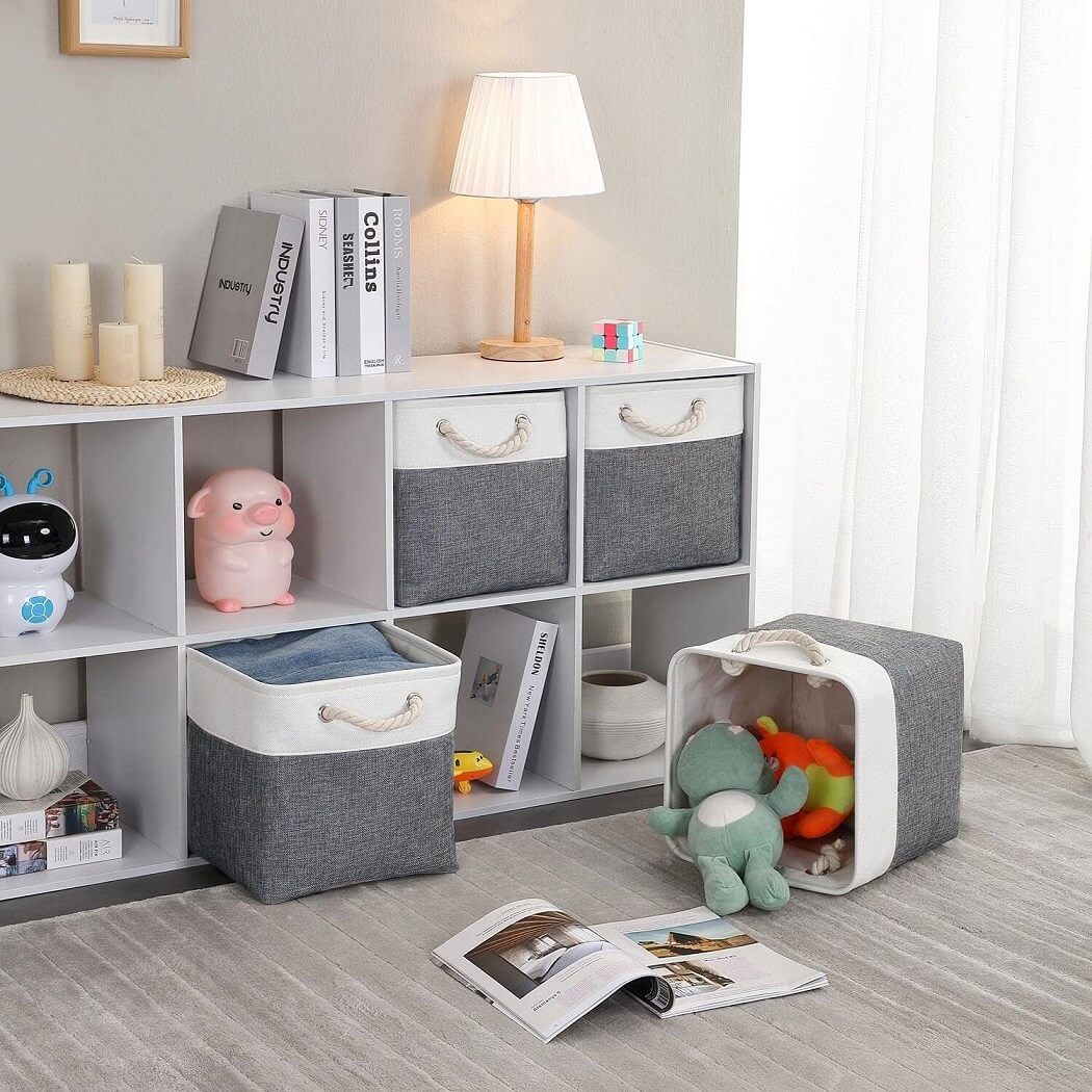 Canvas Box for Cube Storage Cold Grey White - Image 6