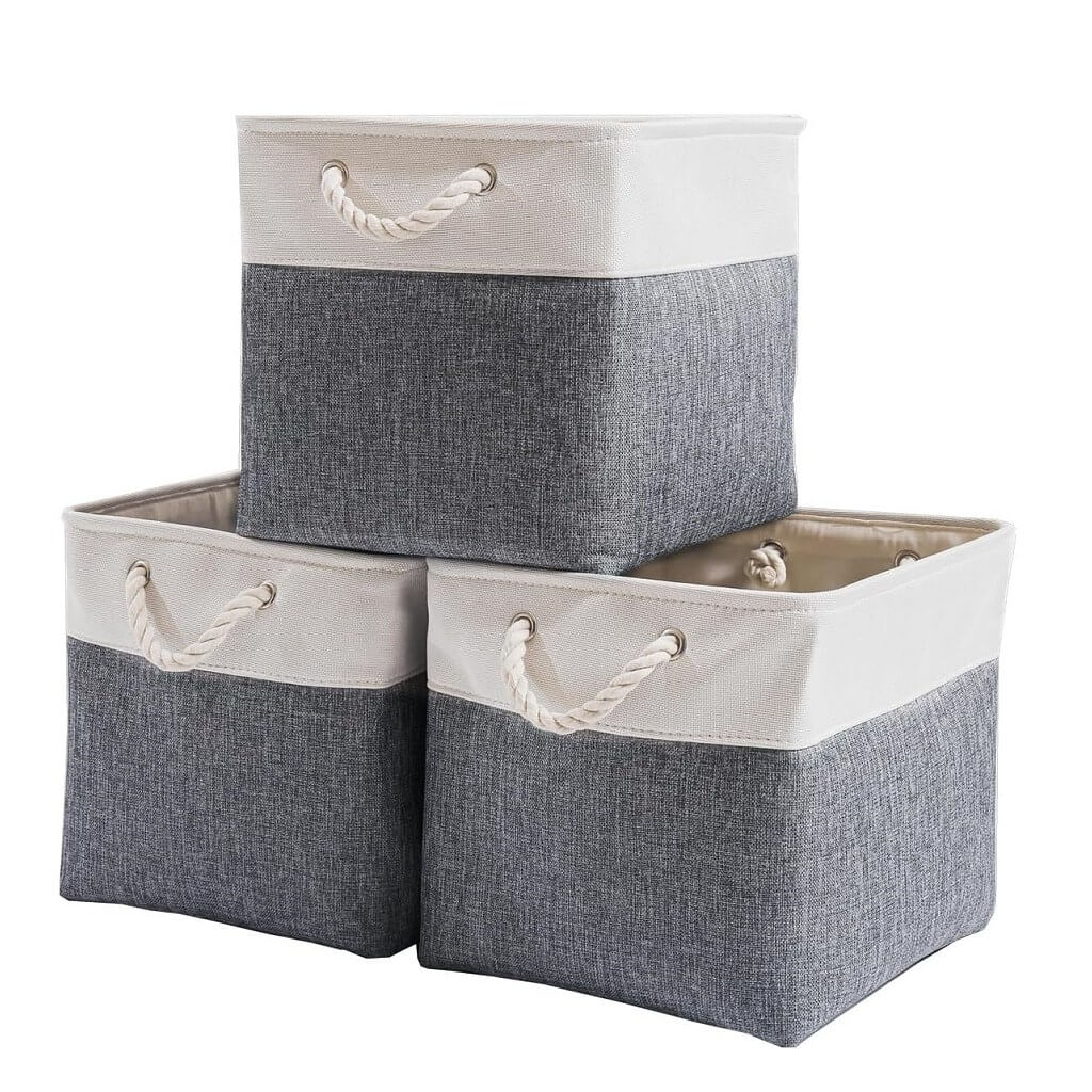 Canvas Box for Cube Storage Cold Grey White - Image 7