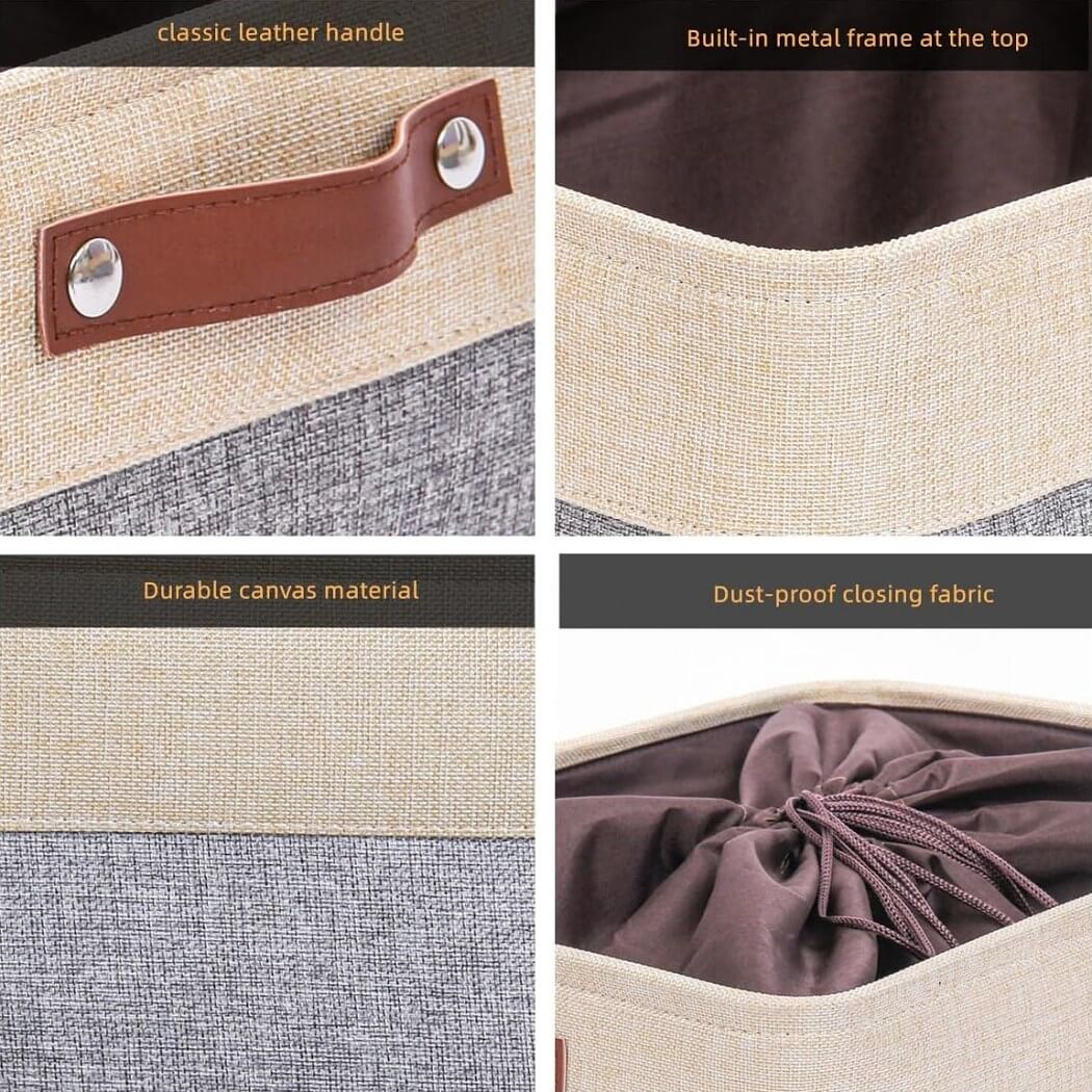 Canvas Fabric Storage Baskets Grey Beige - Image 19