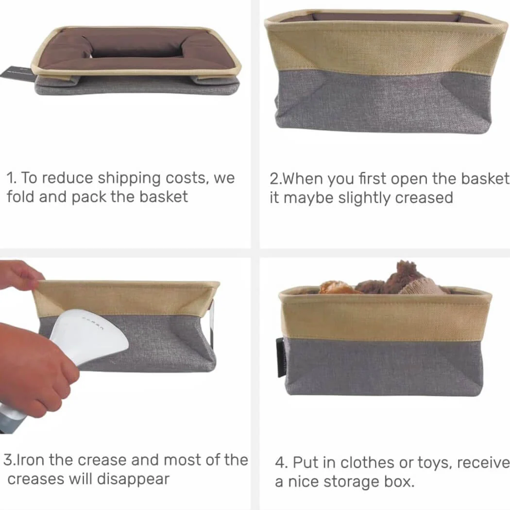 Canvas Fabric Storage Baskets Grey Beige - Image 25
