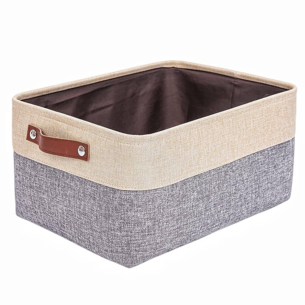 Canvas Fabric Storage Baskets Grey Beige - Image 26