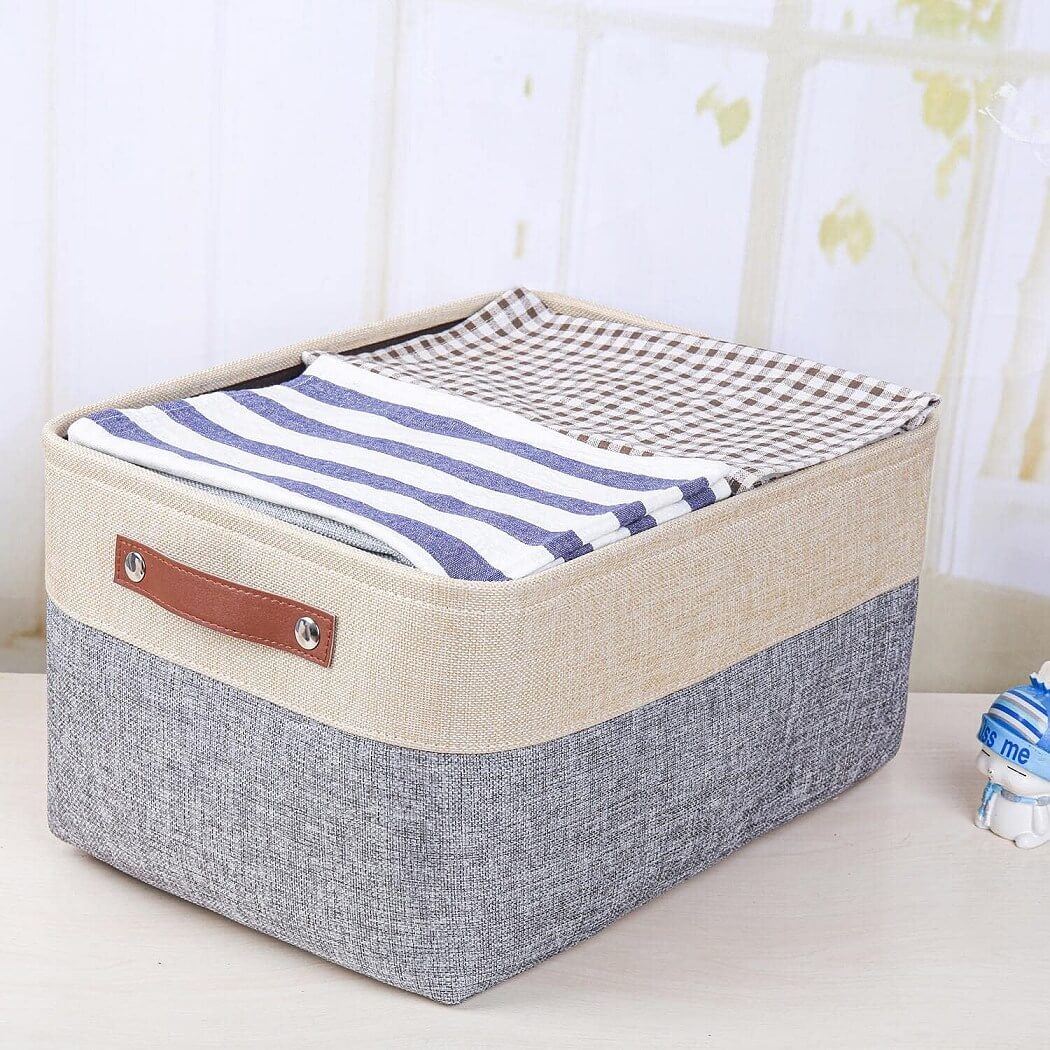 Canvas Fabric Storage Baskets Grey Beige - Image 30