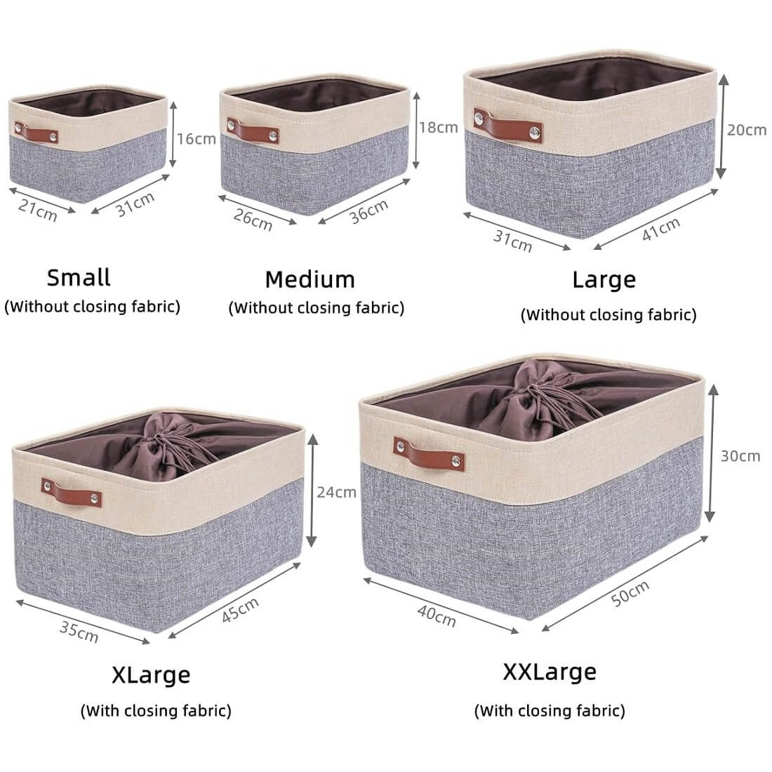 Canvas Fabric Storage Baskets Grey Beige - Image 31