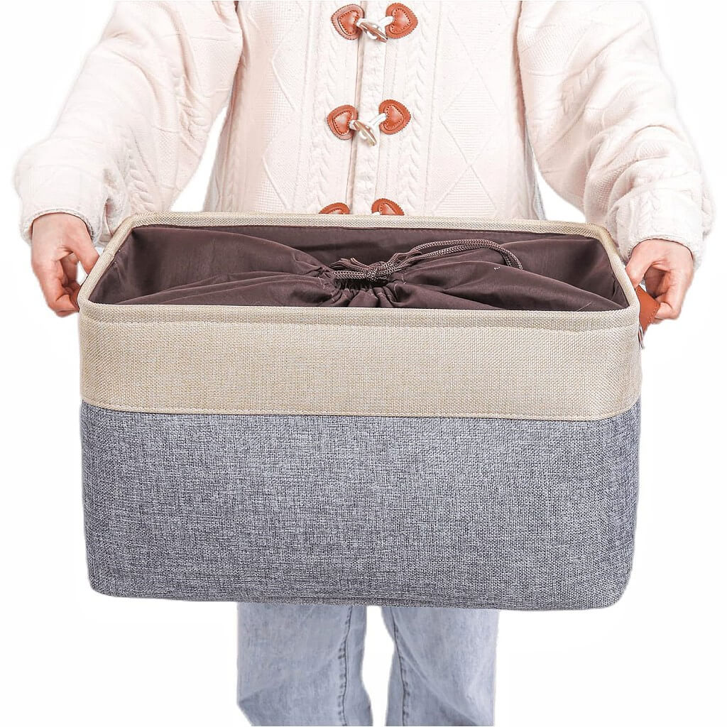 Canvas Fabric Storage Baskets Grey Beige - Image 4
