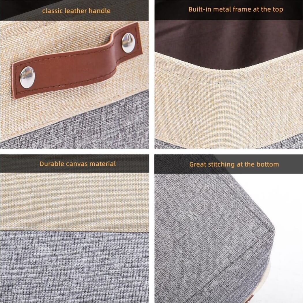 Canvas Fabric Storage Baskets Grey Beige - Image 47