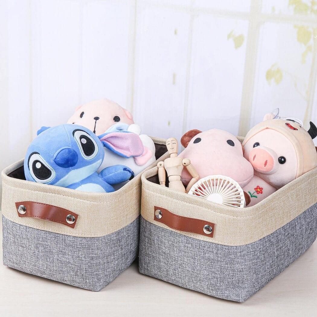 Canvas Fabric Storage Baskets Grey Beige - Image 51