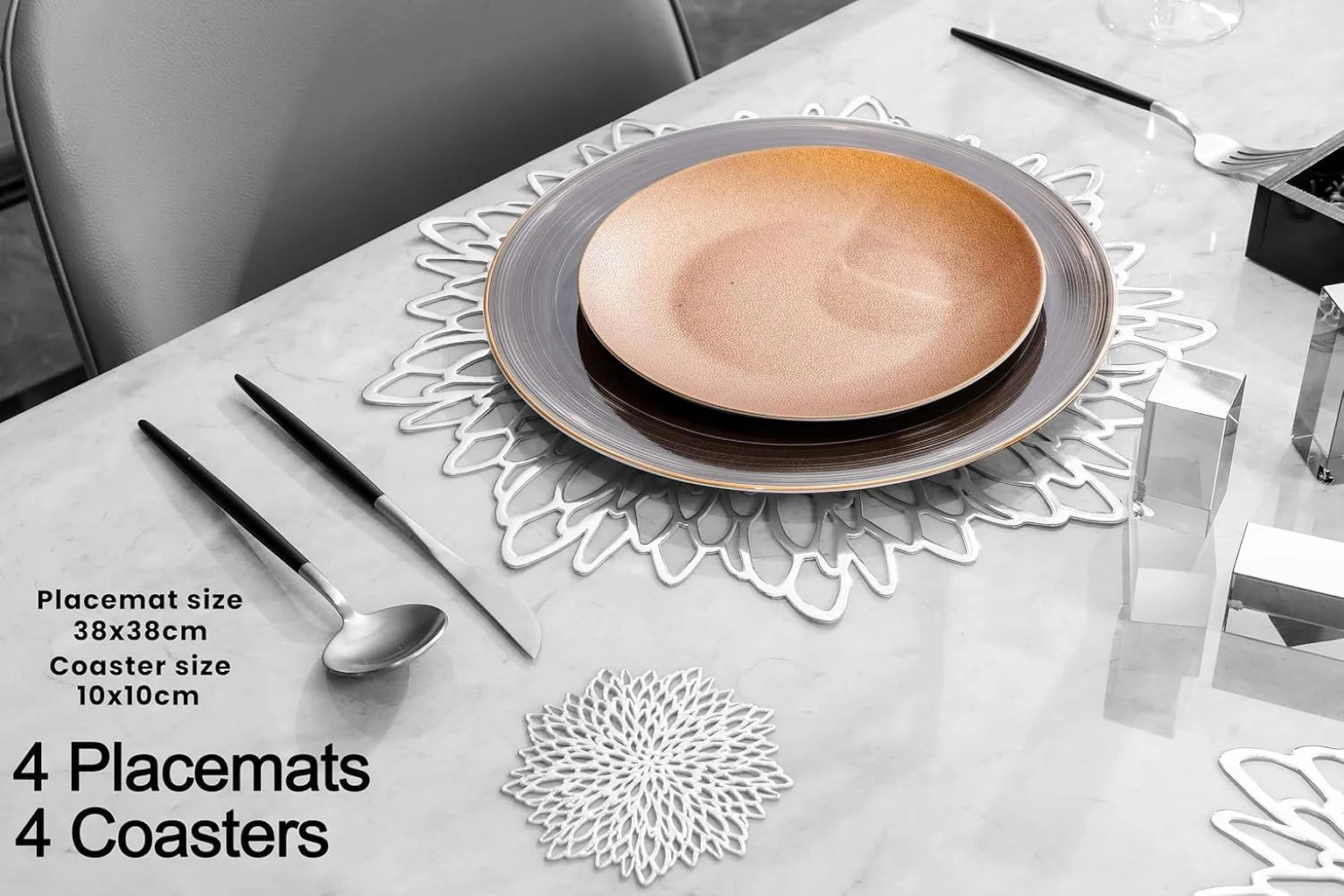 Round Dahlia Placemats and Coaster Sets, Pressed Vinyl Table Mats Christmas, Wedding, Dinner Parties, Restaurant, Hotel, 15.5" - Image 71