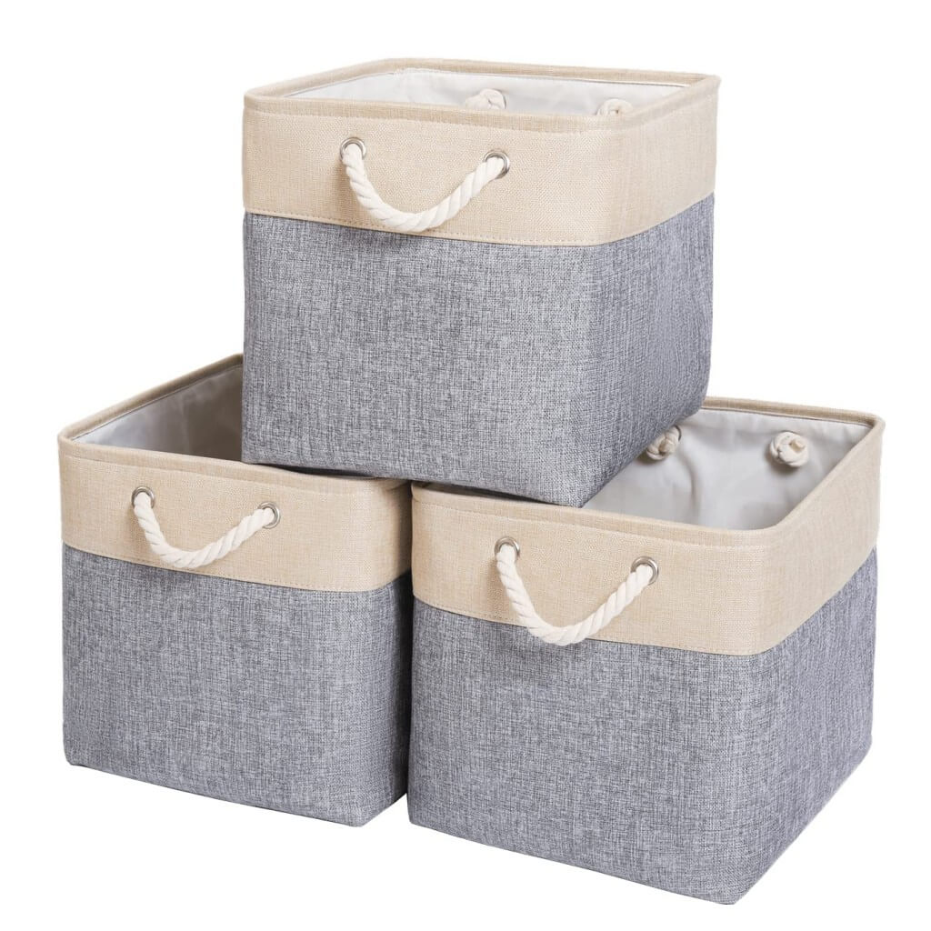 33 x 38 x 33cm Large Foldable Storage Boxes Grey Beige - Image 9