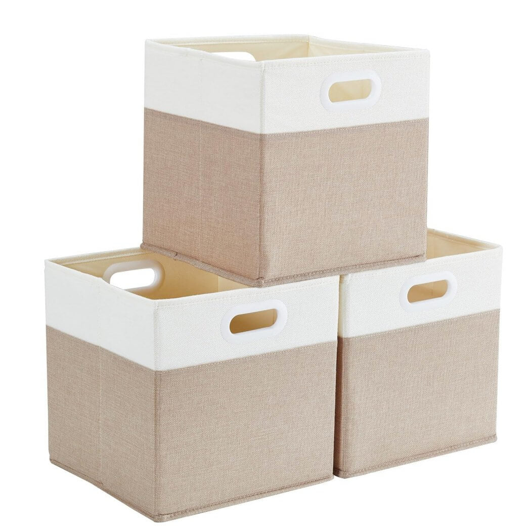 Cube Storage Boxes PP Board for Cupboards Light Khaki White - Image 9