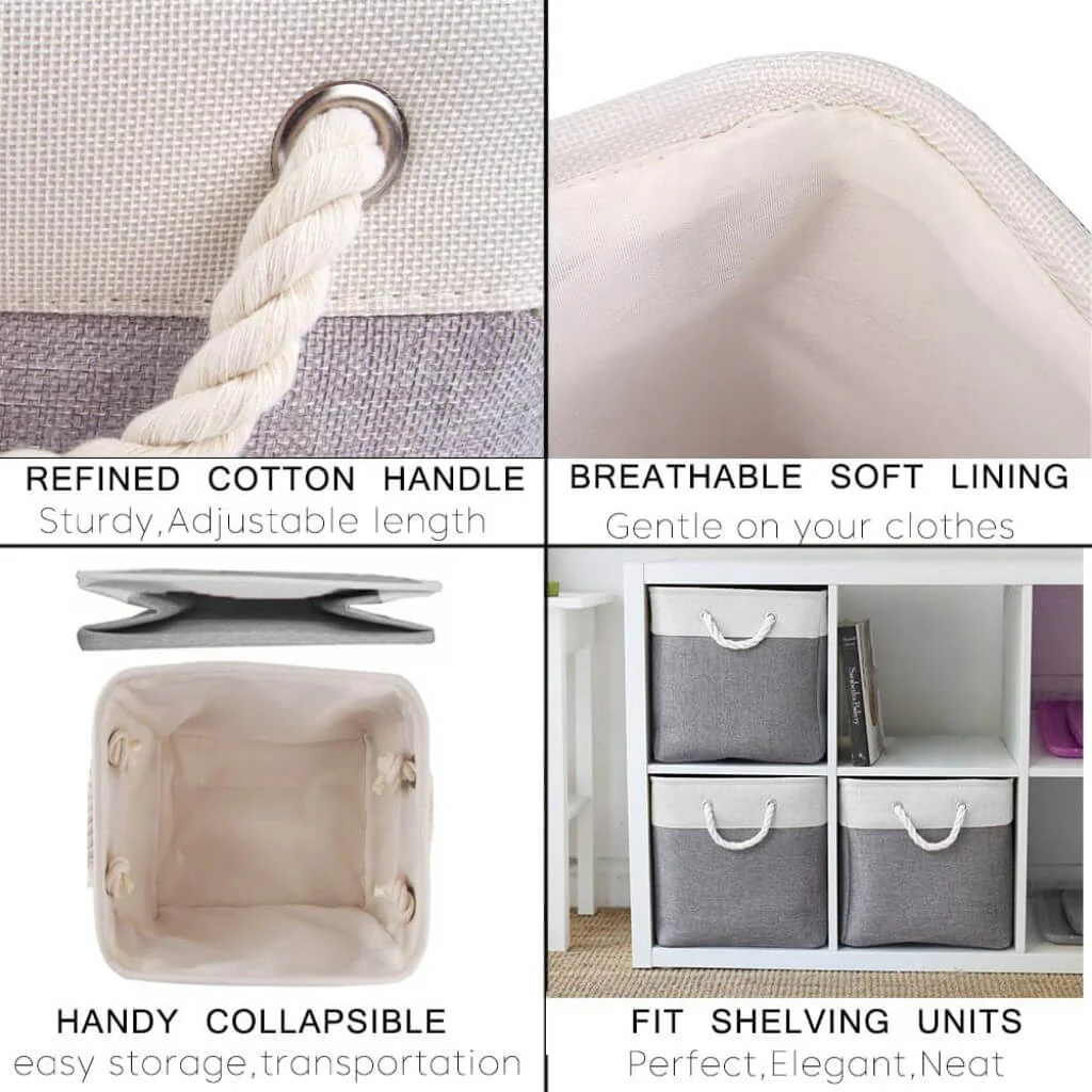Fabric Storage Basket, Canvas Cube Storage Boxes 13 x 13 inch for Cupboards, Shelves, Closet, Grey White（33x33x33cm, 3 Pack） - Image 6