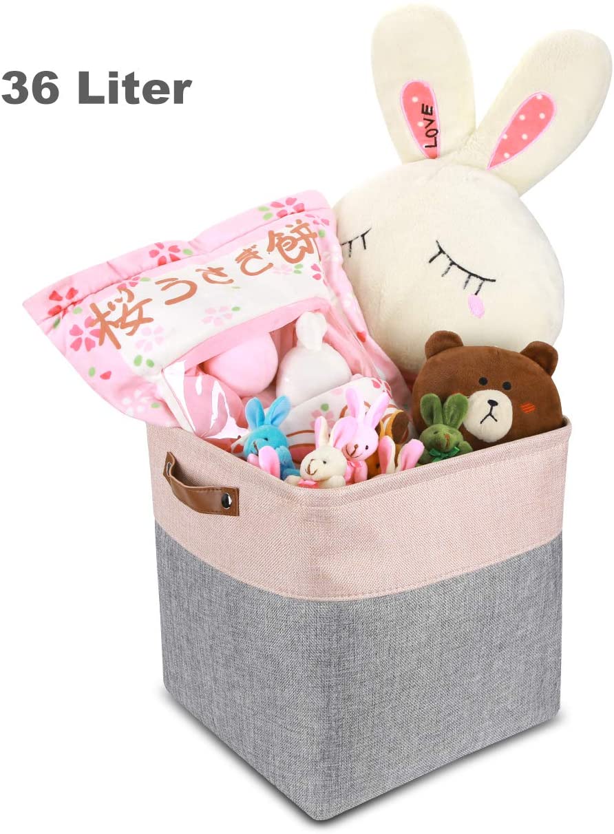 Fabric Canvas Storage Cubes & Baskets Grey & Pink 33CM - Image 7