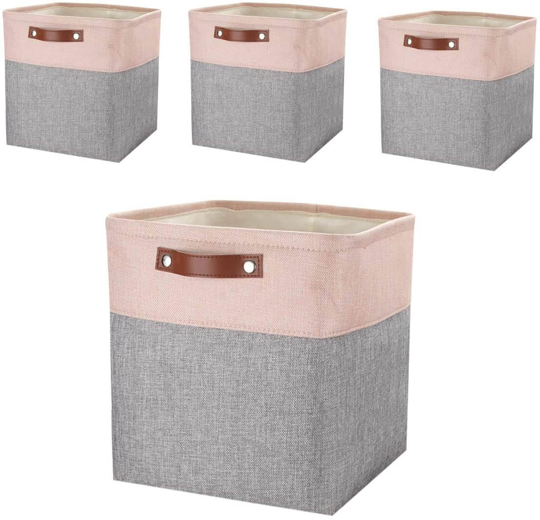 Fabric Canvas Storage Cubes & Baskets Grey & Pink 33CM - Image 9