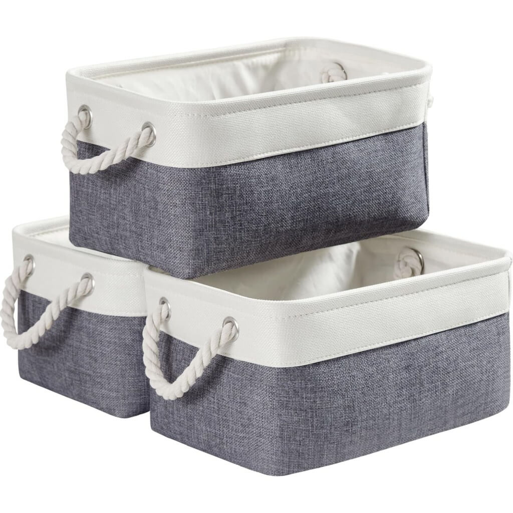 Foldable Canvas Storage Baskets with Handles | Fabric Organizers for Home, Wardrobe, Nursery, Cold Grey and White - Image 24