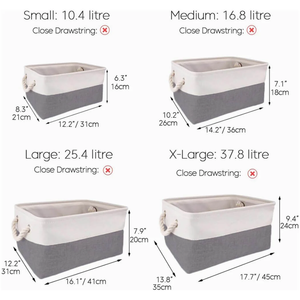 Foldable Canvas Storage Baskets with Handles | Fabric Organizers for Home, Wardrobe, Nursery, Cold Grey and White - Image 33
