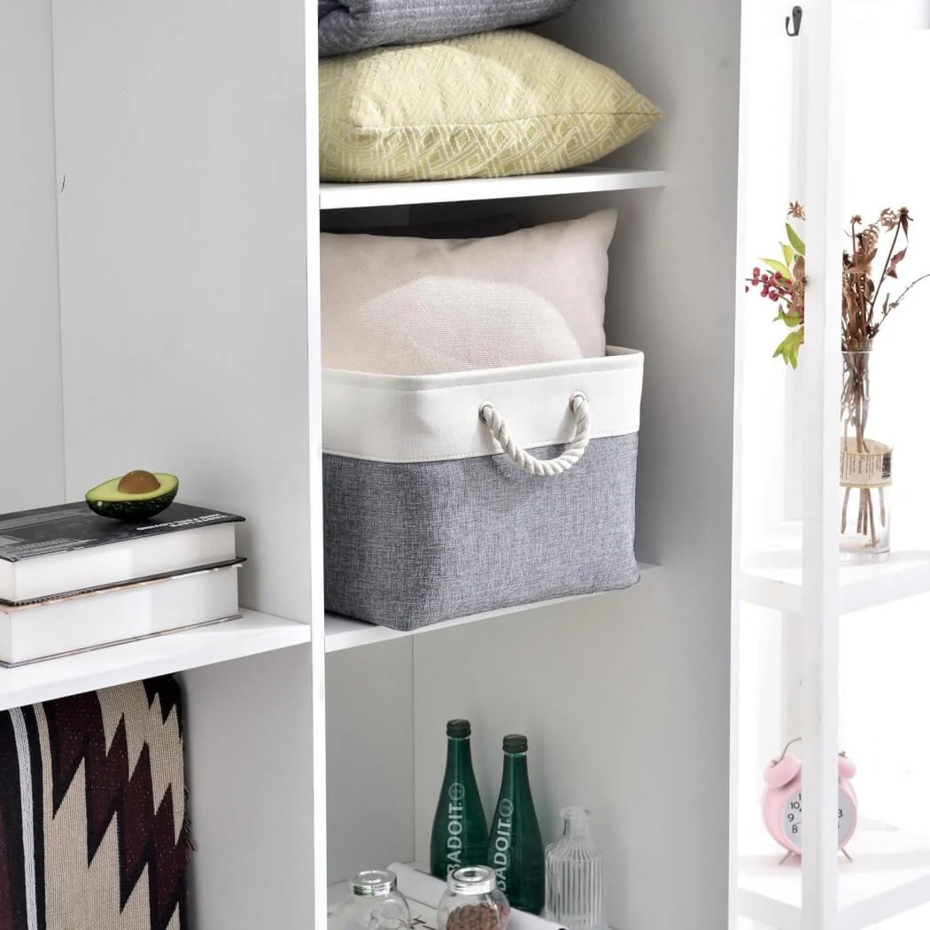 Foldable Canvas Storage Baskets with Handles | Fabric Organizers for Home, Wardrobe, Nursery, Cold Grey and White - Image 38