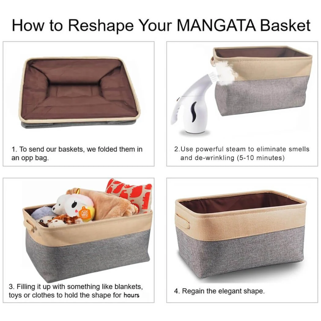 Foldable Canvas Storage Baskets with Handles | Fabric Organizers for Home, Wardrobe, Nursery, Cold Grey and White - Image 56