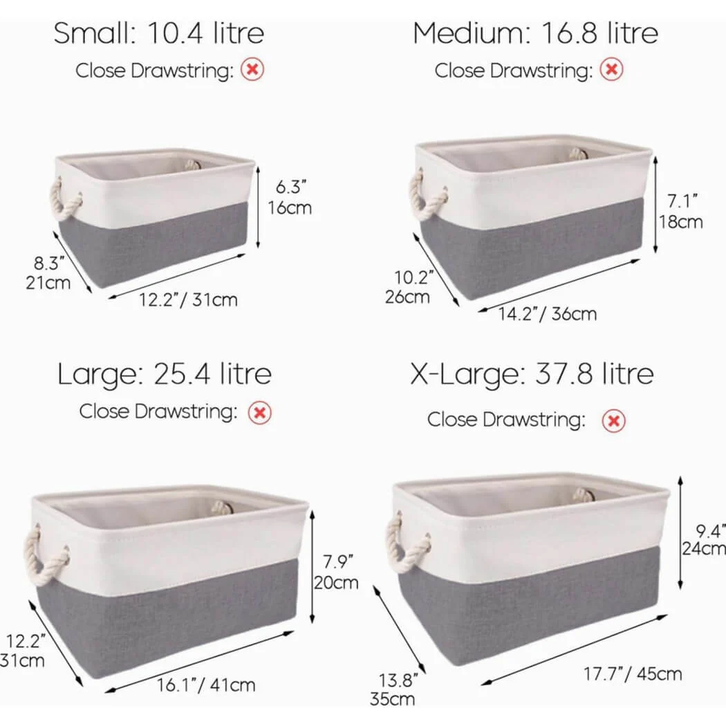 Foldable Canvas Storage Baskets with Handles | Fabric Organizers for Home, Wardrobe, Nursery, Cold Grey and White - Image 60
