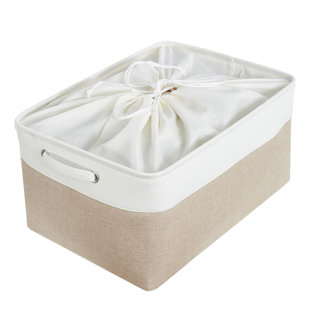 Fabric Storage Baskets – [1/3/4-Piece Set] Light Khaki & White - Image 13