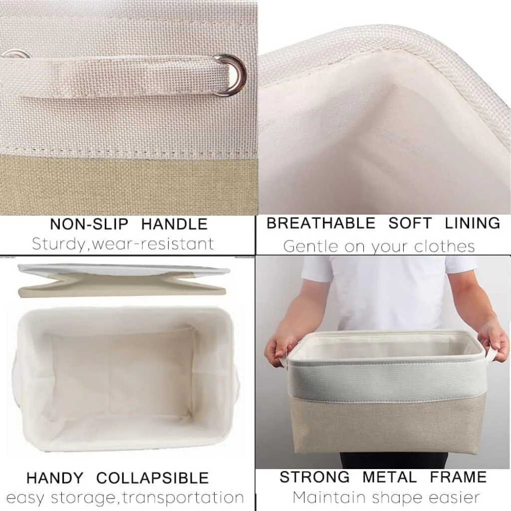 Fabric Storage Baskets – [1/3/4-Piece Set] Light Khaki & White - Image 24