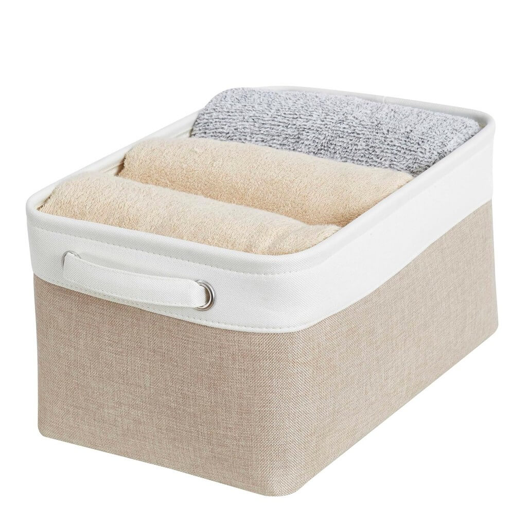 Fabric Storage Baskets – [1/3/4-Piece Set] Light Khaki & White - Image 34