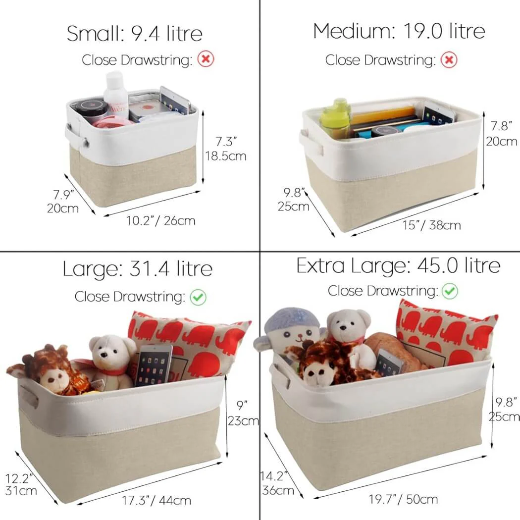 Fabric Storage Baskets – [1/3/4-Piece Set] Light Khaki & White - Image 49
