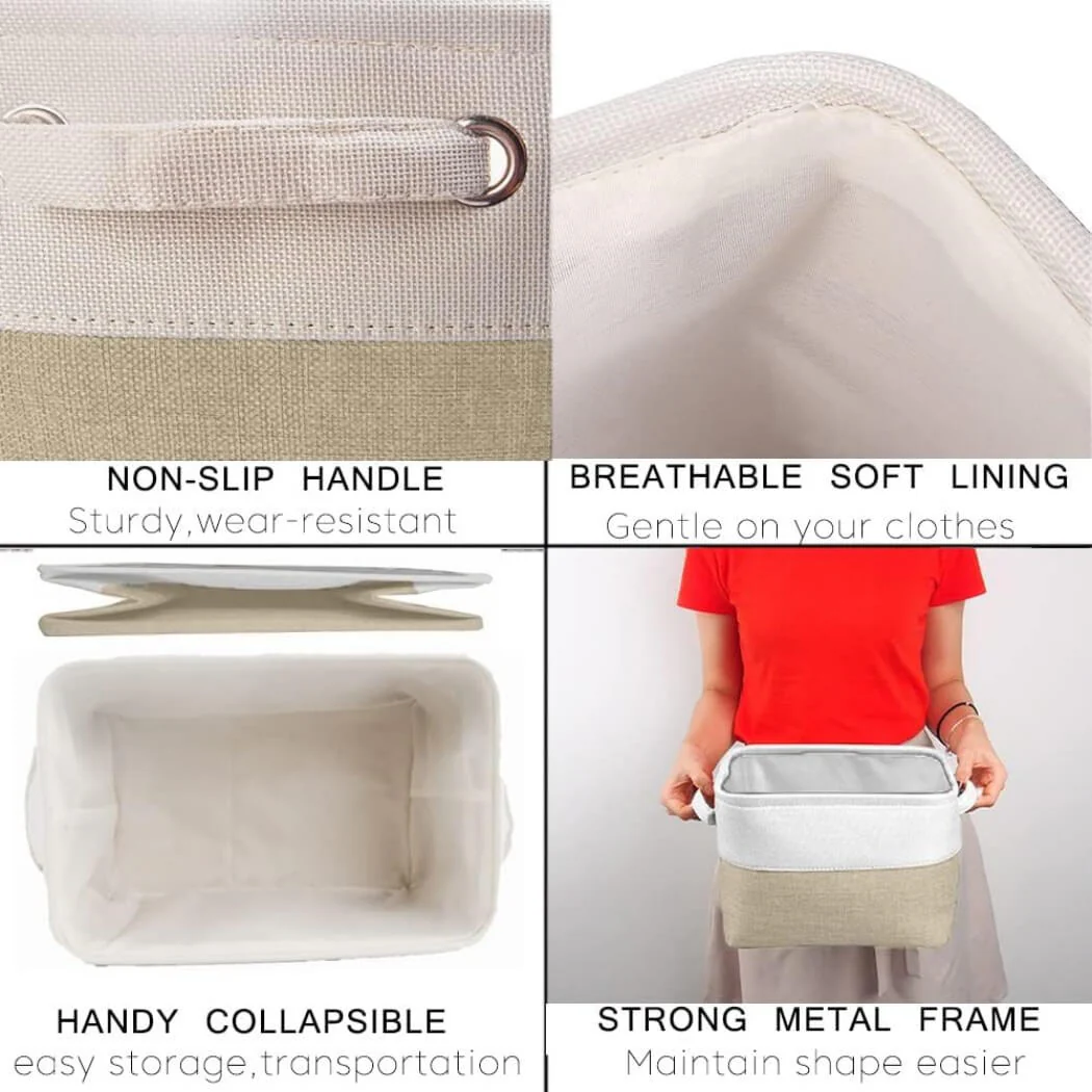 Fabric Storage Baskets – [1/3/4-Piece Set] Light Khaki & White - Image 60