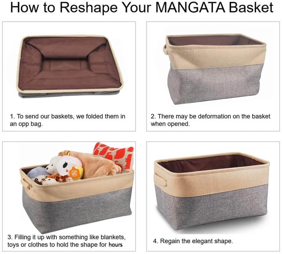 Fabric Storage Baskets Canvas Cube Box Grey White 11.8 inch (30x30x30cm) - Image 9