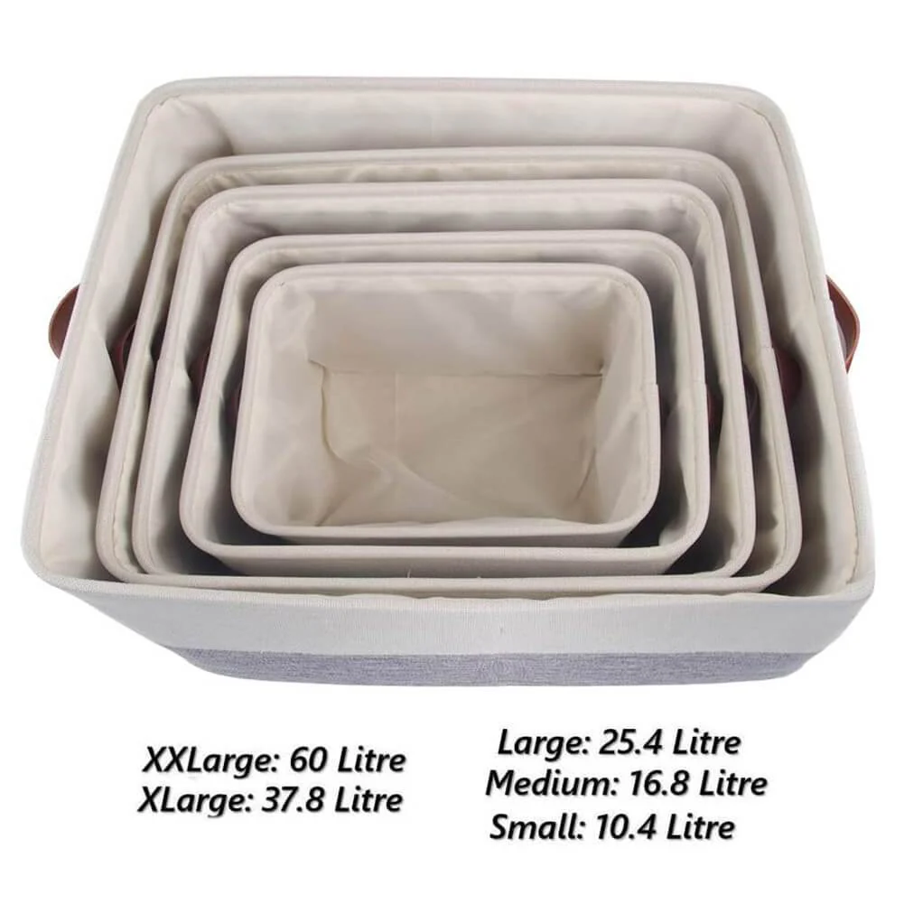 White Grey Storage Basket with Leather Handle - Image 16