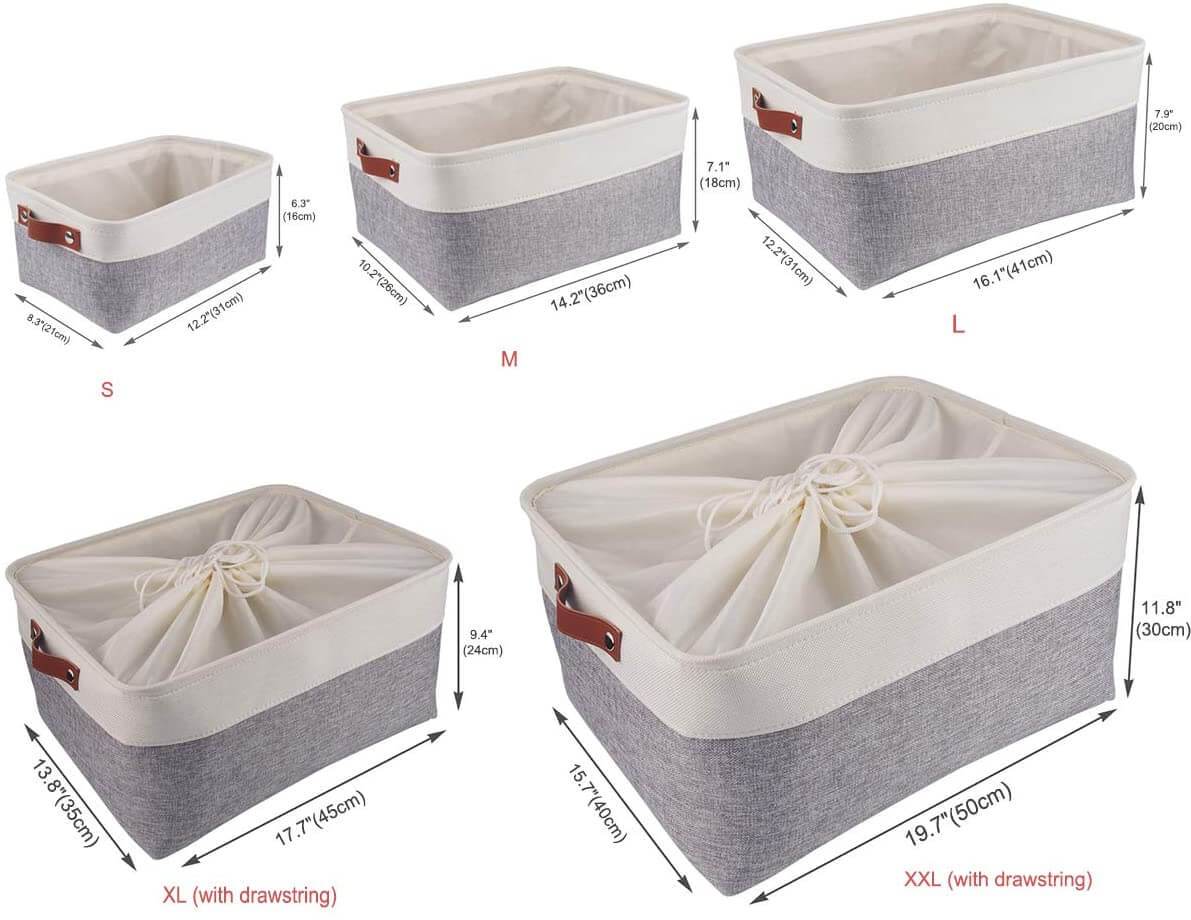 White Grey Storage Basket with Leather Handle - Image 4
