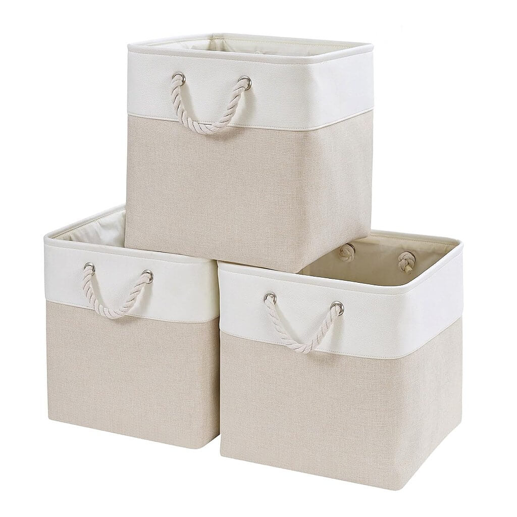 Fabric Storage Boxes with Rope Handles – Cube Kallax-compatible Washable Light Khai White - Image 22