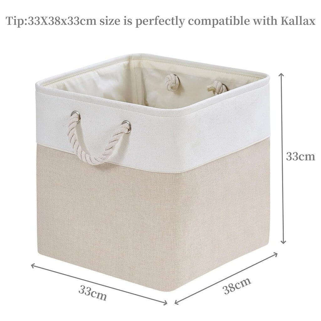 Fabric Storage Boxes with Rope Handles – Cube Kallax-compatible Washable Light Khai White - Image 4
