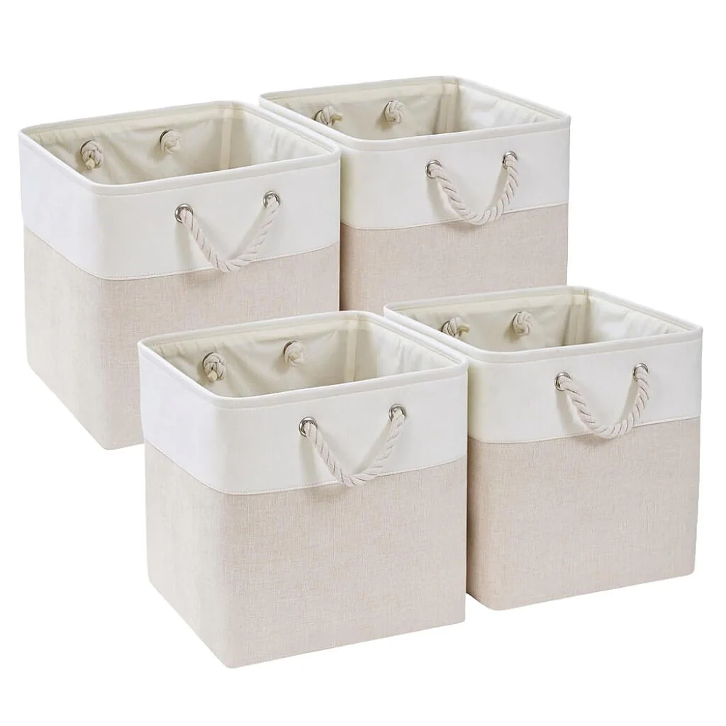 Fabric Storage Boxes with Rope Handles – Cube Kallax-compatible Washable Light Khai White - Image 57