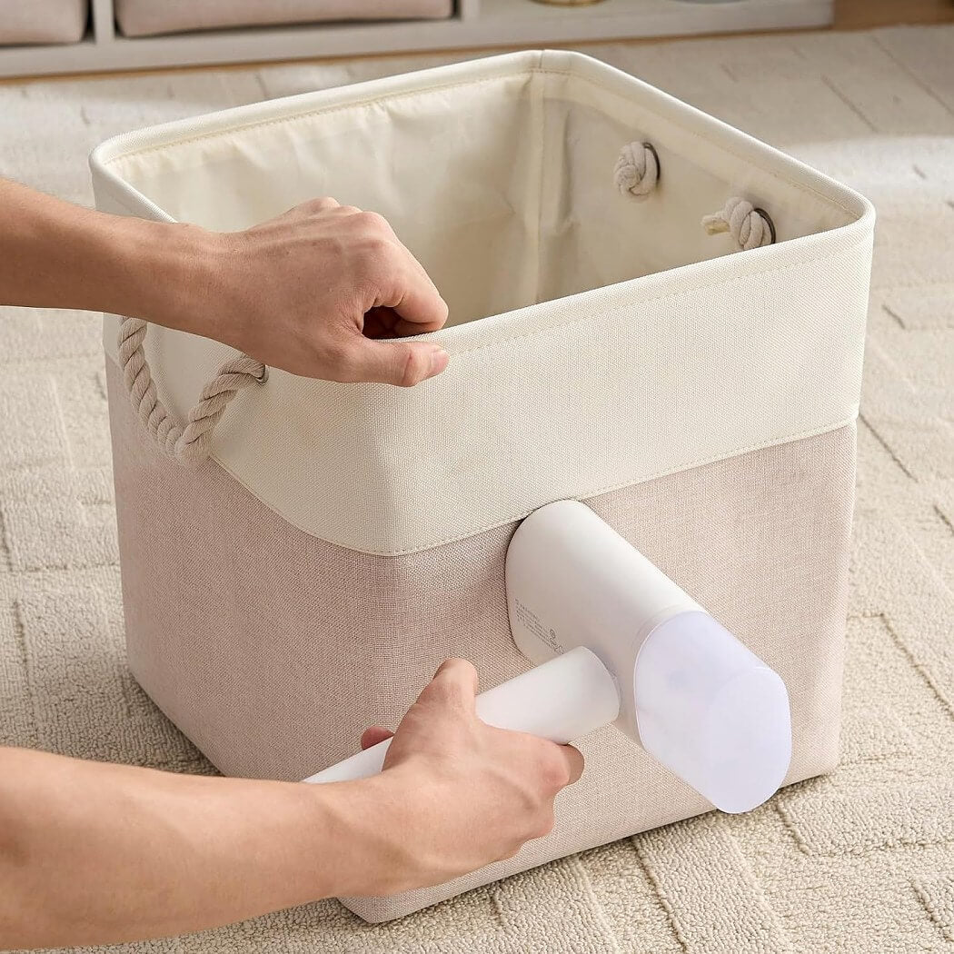 Fabric Storage Boxes with Rope Handles – Cube Kallax-compatible Washable Light Khai White - Image 70