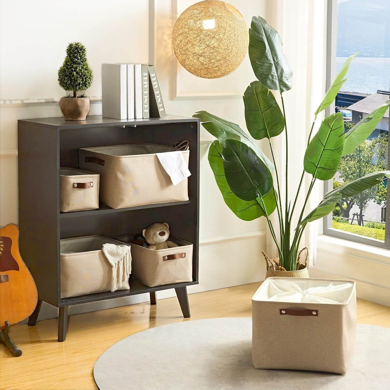 Foldable Fabric Storage Boxes with Handles (Light Khaki) 1/3/4-Pack - Image 18