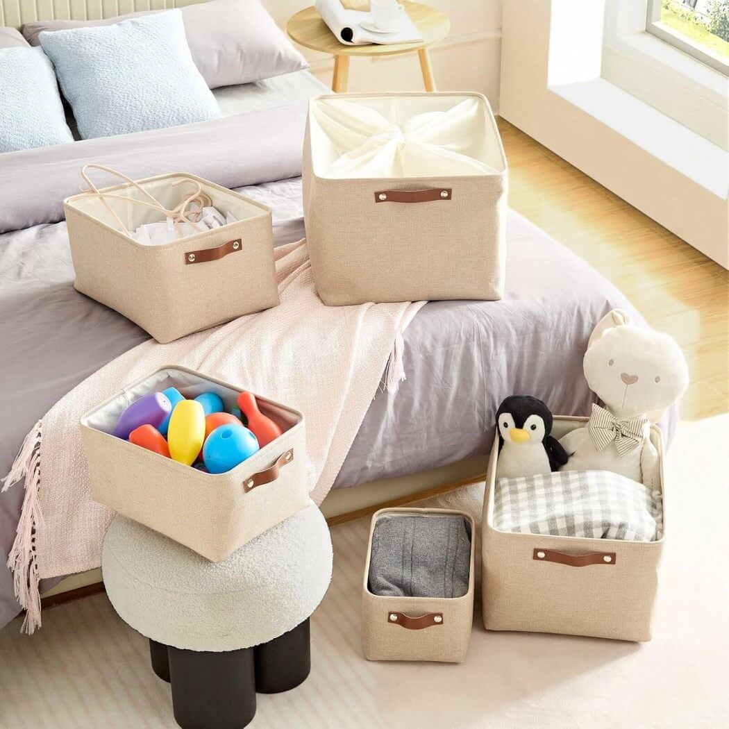Foldable Fabric Storage Boxes with Handles (Light Khaki) 1/3/4-Pack - Image 28
