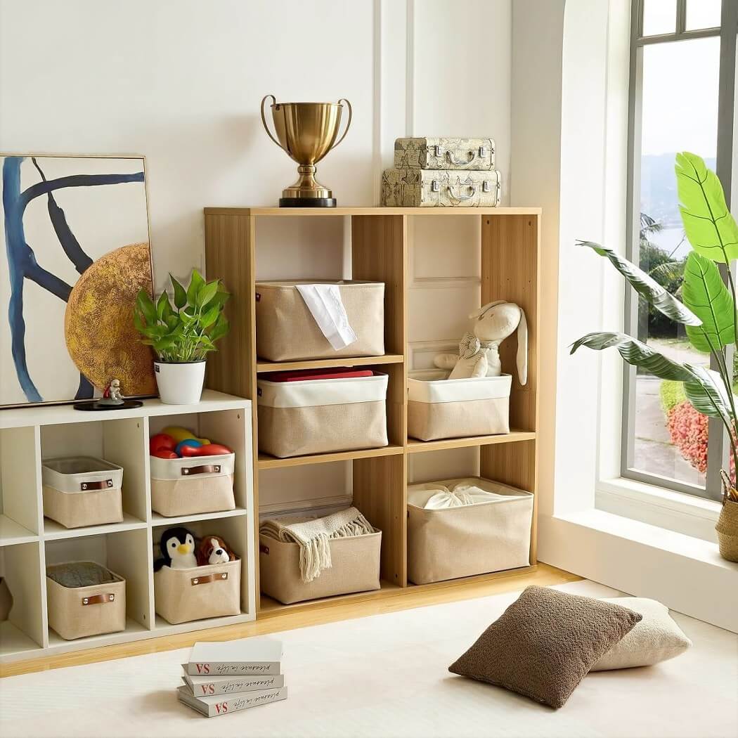 Foldable Fabric Storage Boxes with Handles (Light Khaki) 1/3/4-Pack - Image 30
