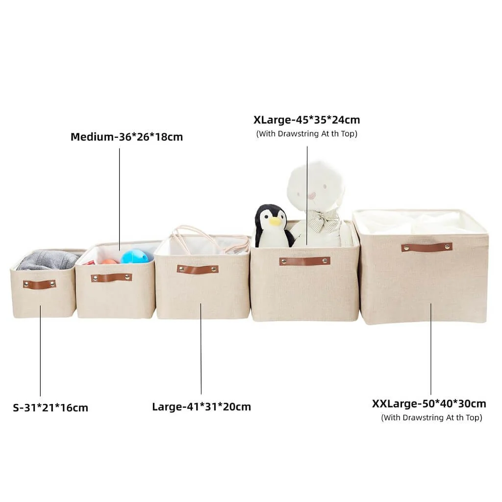 Foldable Fabric Storage Boxes with Handles (Light Khaki) 1/3/4-Pack - Image 63