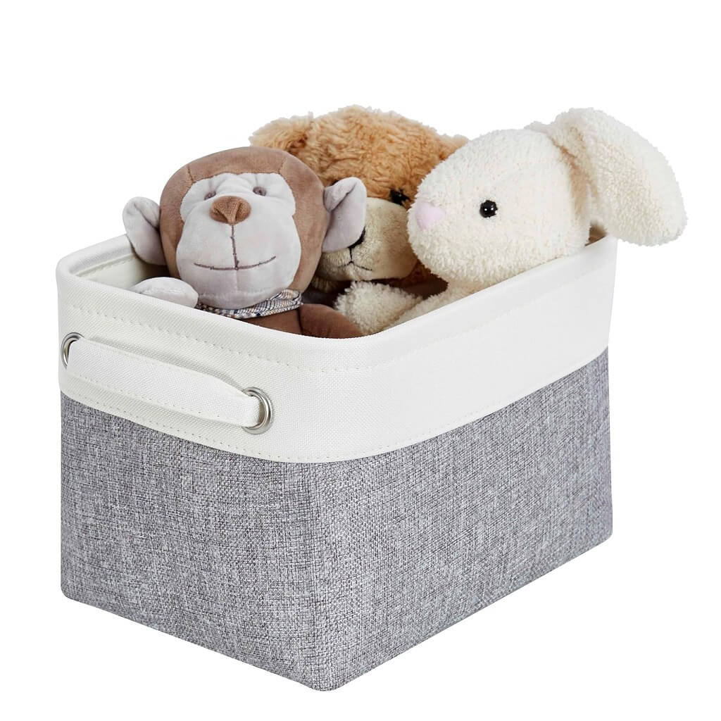 Foldable Grey White Fabric Storage Basket with Handles & drawstring for Cupboards, Shelves, Clothes, Toys - Image 31