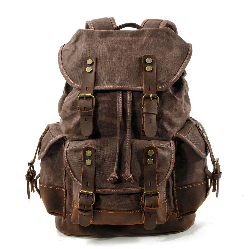 Genuine Leather Waxed-Canvas Laptop Backpack Rucksack - Image 18